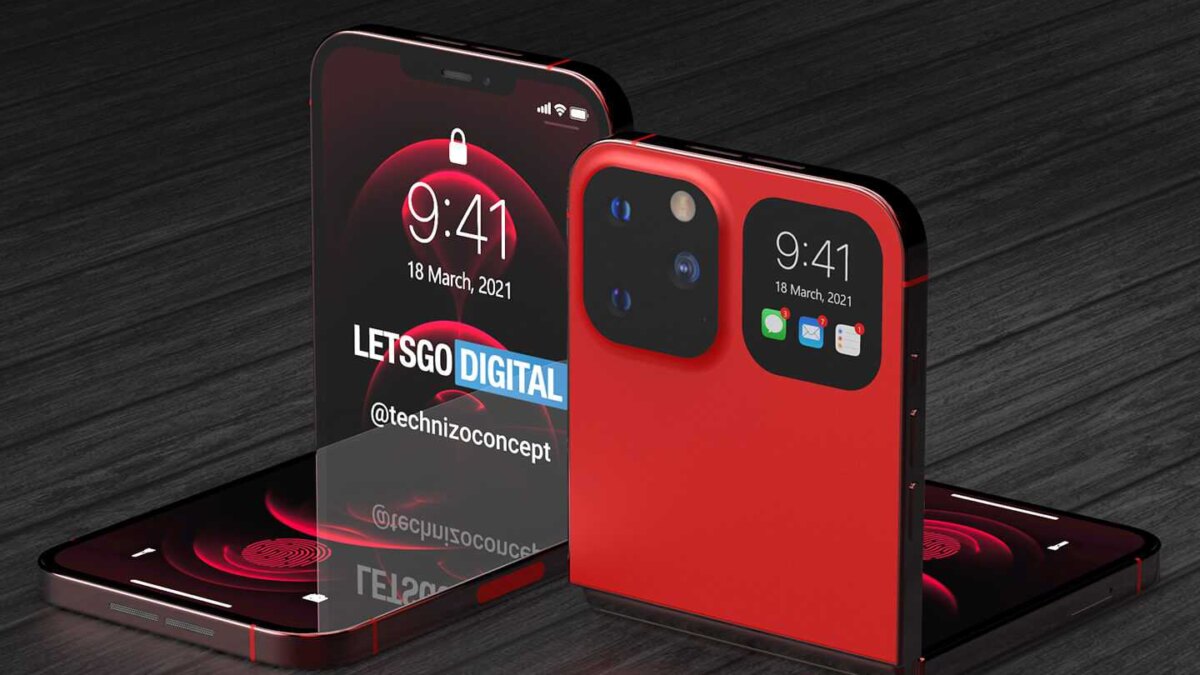 Цветные рендеры первого складного iPhone с двойной камерой и гибким дисплеем