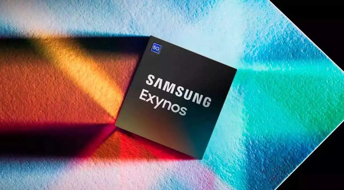 Чип Samsung Exynos с тёмным цветом на фоне