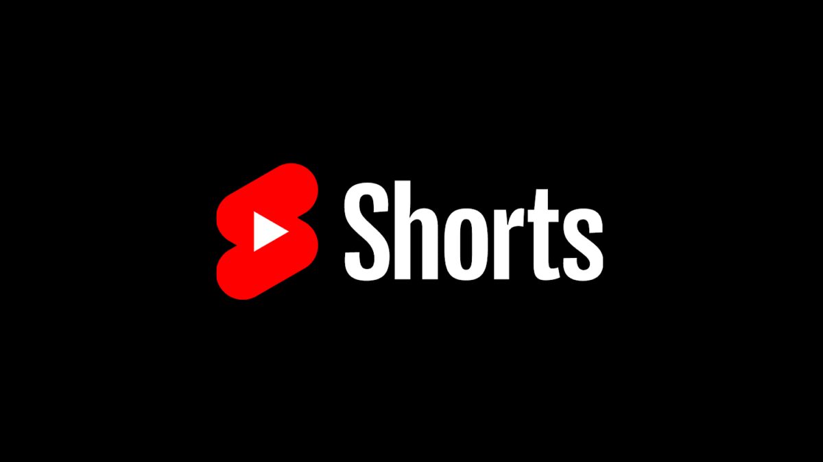 Логотип YouTube Shorts на черном фоне крупное изображение значка и текста