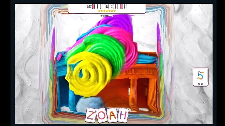 Цветные упавшие предметы и блоки на фоне песка на игровом интерфейсе Google ИИ