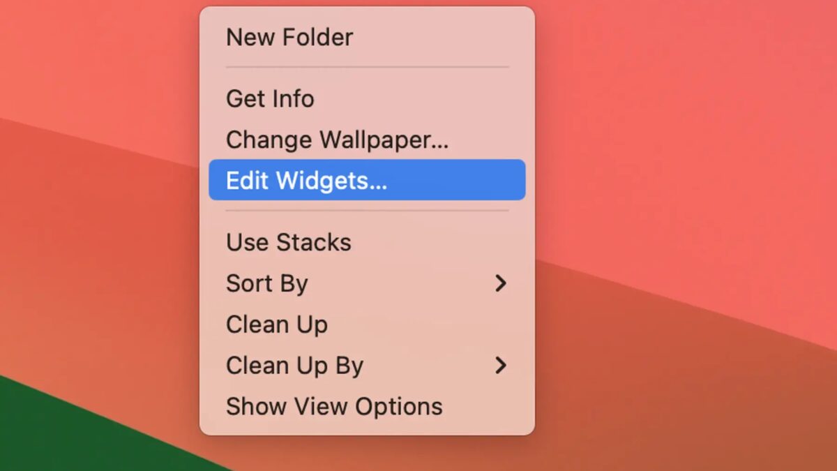 Контекстное меню на macOS Sonoma с вариантом редактирования виджетов