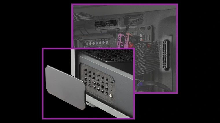 Внутренние компоненты корпуса Cooler Master TD500 MAX с предустановленной системой охлаждения и блоком питания