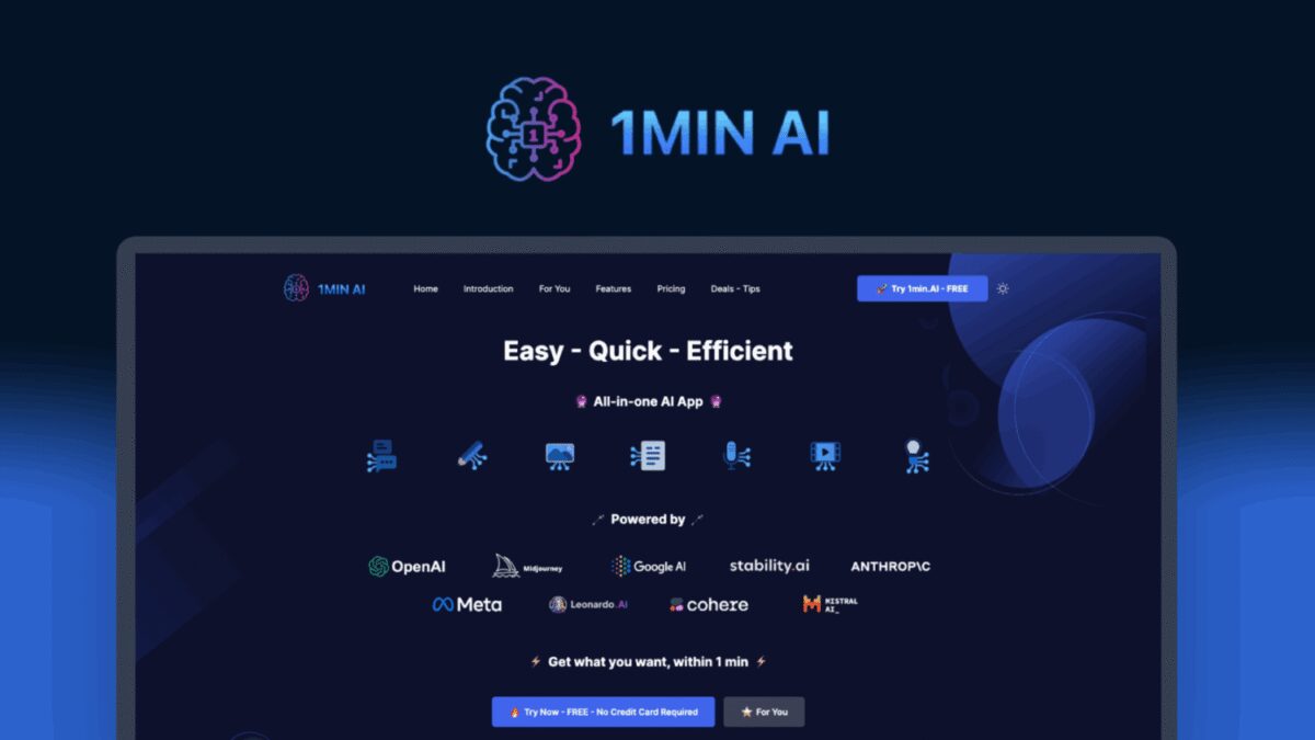 1minAI объединил ChatGPT-4, Gemini, MistralAI и другие модели ИИ в одном инструменте