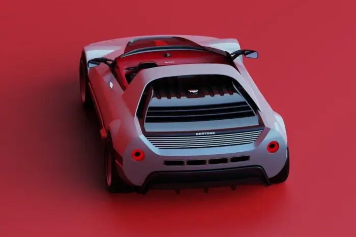 Краткий обзор задней части концепт-кара Bertone красный на фоне
