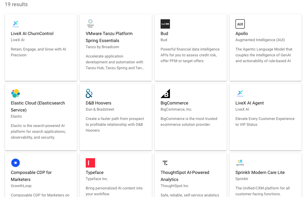 Образец интерфейса платформы AI Agent Space от Google Cloud отображающий компоненты и навигационные элементы