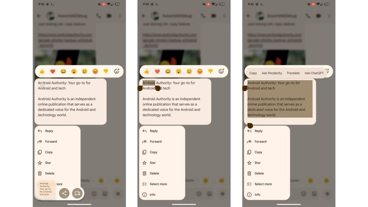 В Google Messages появится выбор части сообщения на телефонах Galaxy