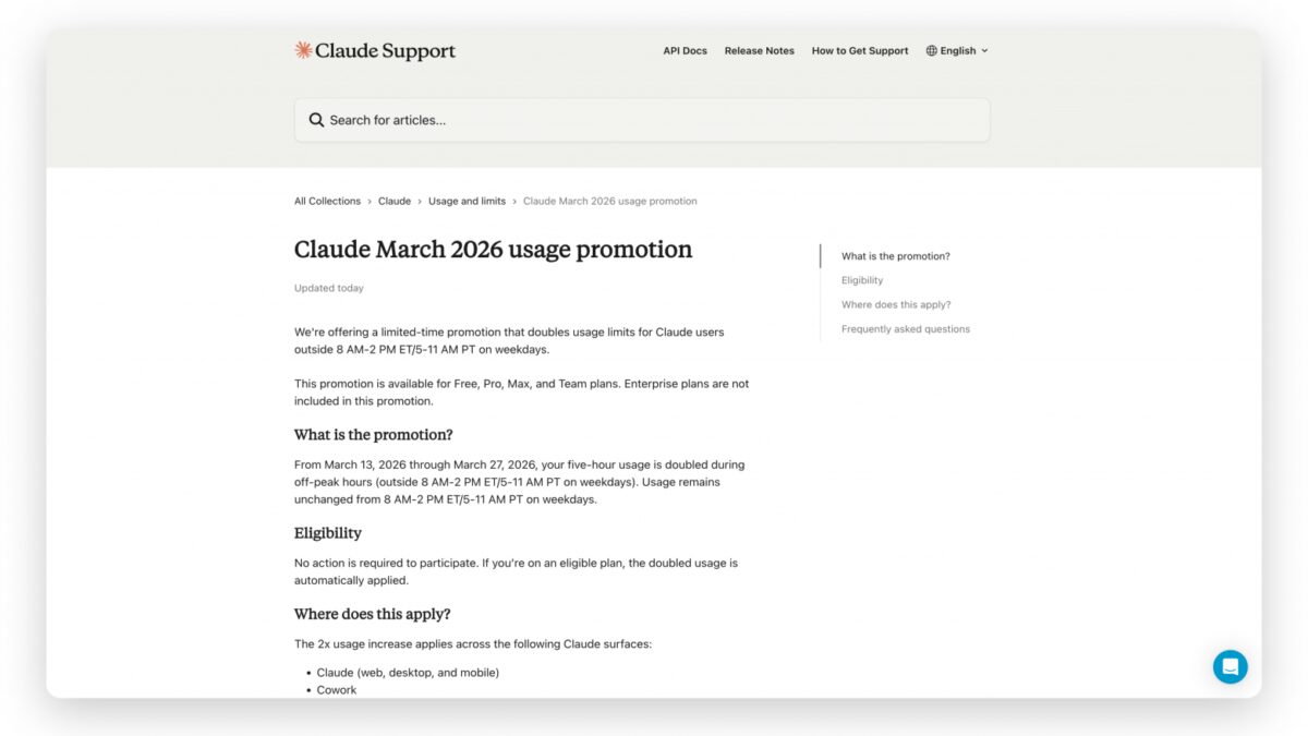 Anthropic удвоили лимиты Claude с 13 по 27 марта 2026 года