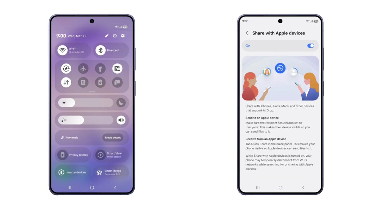 Samsung добавила поддержку AirDrop через Quick Share на Galaxy S26
