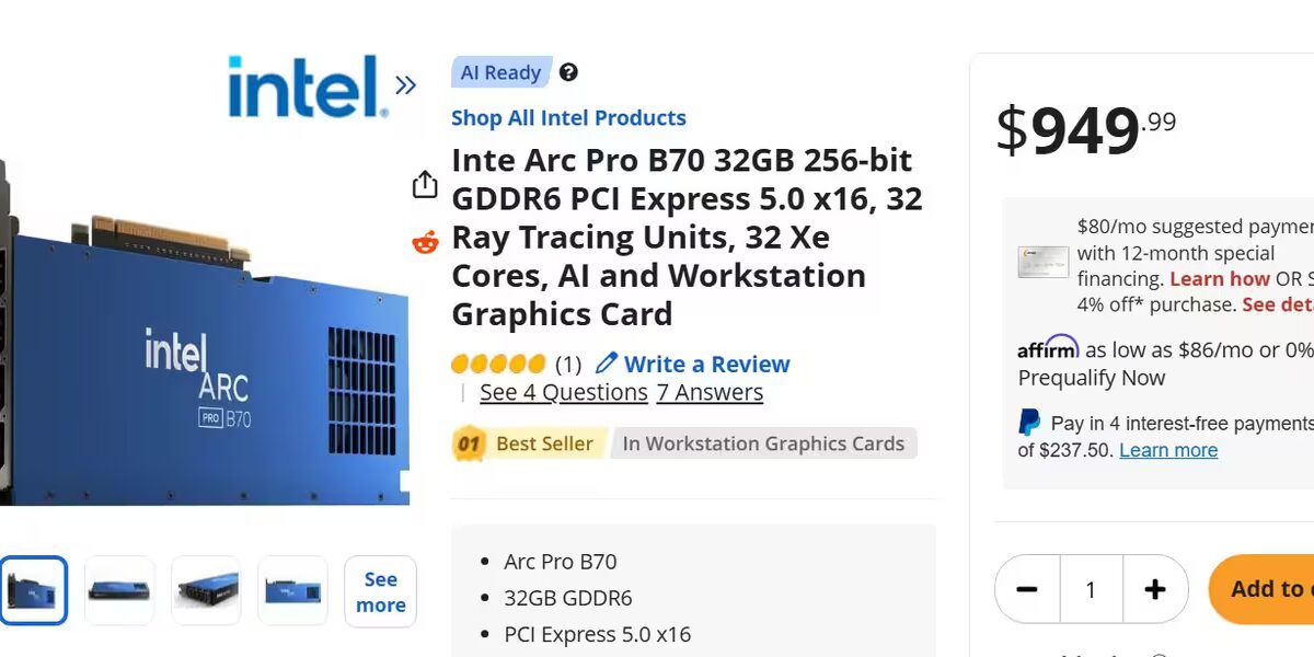 Intel Arc Pro B70 с 32 ГБ памяти стала хитом NewEgg