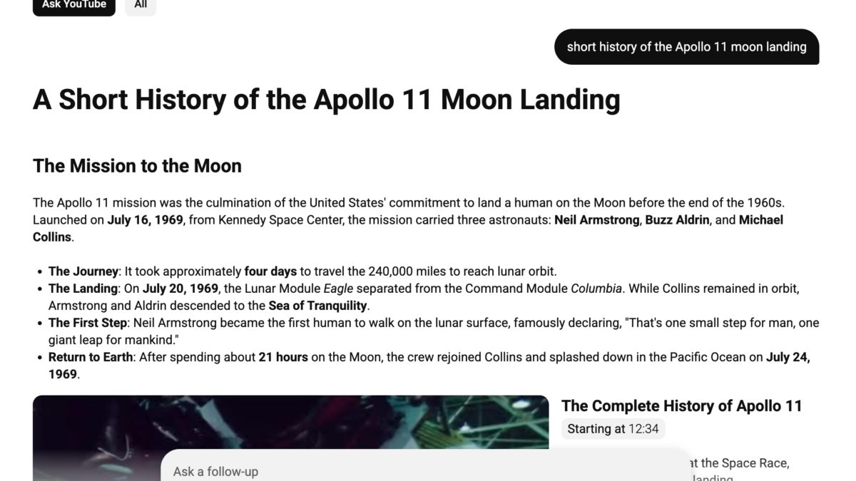 Google тестирует чат-ботовый поиск для YouTube